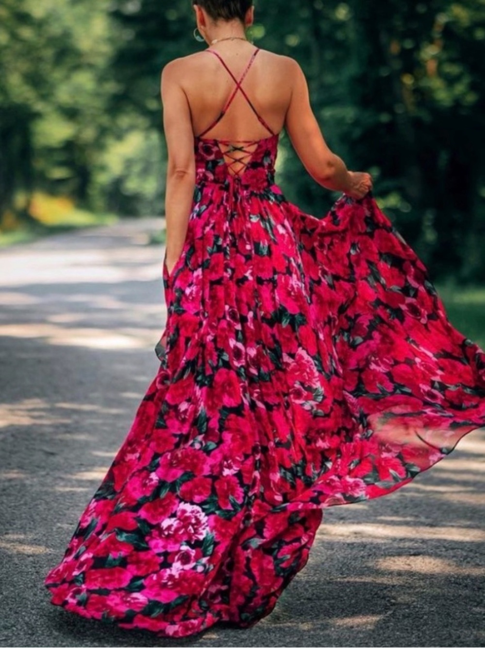 Betsy & Adam vneck floral gown